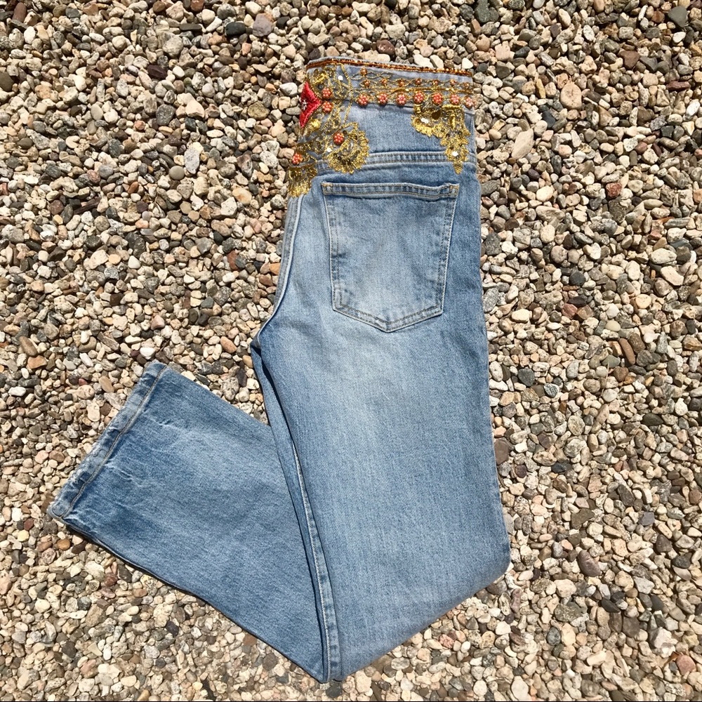 Free People blue novelty embellished blue jeans 24 - Picture 5 of 8